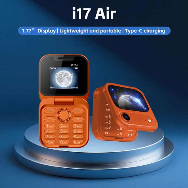 2026 New I17 Air Foldable Mobile Phones 1.77" Display Speed Dial Type-C Charging Dual Sim Portable Mini Phone