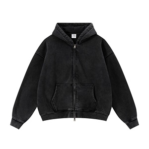 Sweat-shirt à capuche zippé oversize pour homme, noir uni, 100% coton French Terry, streetwear décontracté, coupe classique, automne, unisexe - Product Image 1