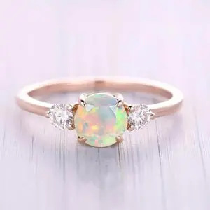 925 스털링 실버 환상적인 반지 로즈 골드 도금 천연 오팔 반지 최고의 공장 디자인 보석