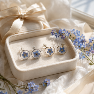 Orecchini a Perno con Fiori Veri Essiccati di Non Ti Scordar di <span class=keywords><strong>Me</strong></span>, Gioielli Botanici Fatti a Mano in Resina Epossidica, Orecchini a Cuore in Acciaio Inossidabile per Donna - Product Image 3