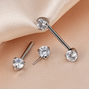 <span class=keywords><strong>Implant</strong></span> en titane ASTM F136 de qualité chirurgicale, sans filetage, avec zircon serti pour piercings de tétons - Product Image 2