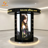 Table de présentation ovale centrale personnalisée pour salon de beauté, étagères pour produits capillaires et cosmétiques pour institut de beauté