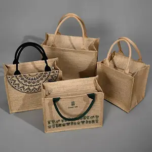 RU shopping Bag Best Selling Accept Custom Size Logo Print Plain Burlap Jute Tote Bag For Embroidery DIY Art Craft