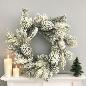 Guirnalda de Navidad ecológica con agujas de <span class=keywords><strong>pino</strong></span> simuladas y piñas Polvo de nieve Adorno decorativo colgante y anillo de vela - Product Image 3