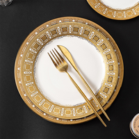 Assiettes à steak en céramique de style européen avec bord doré, assiettes à pâtes, assiettes de dîner, porcelaine blanche de luxe pour mariage, hôtel, banquet