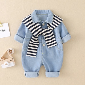 Combinaison en jean pour bébé garçon et fille RTS, automne, coton, faux deux pièces, poches, combinaison douce pour bébé, vêtements pour bébé - Product Image 2
