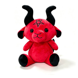 Peluche di Capra Demoniaca Ricamata per Halloween, Super Morbido, Rosso e Nero, con Pentagramma Gotico, per Alleviare lo Stress - Product Image 2