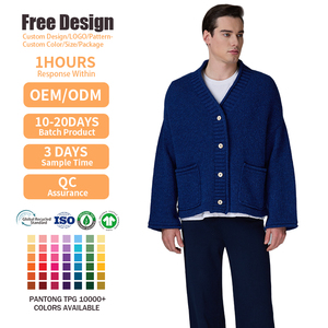Custom Winter Casual Outerwear Classic Knit Coat with Pockets Men's Wool V-Neck Button Down <b>Cardigan</b> <b>Sweater</b> - Product Image 2