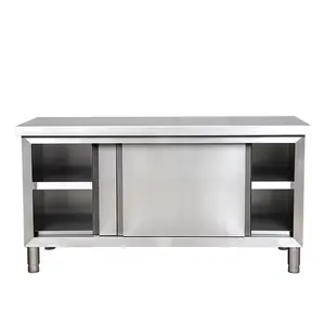 Adjustable Height Commercial Working Table Sliding door Stainless Steel workbench