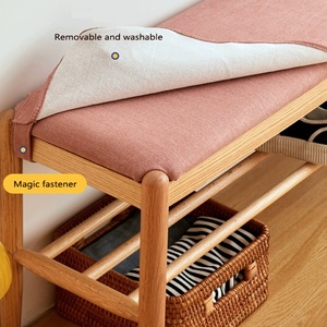 JIAMUJIA - Banco de Madera Maciza Moderno para Entrada o Escuela, con Funda Extraíble y Almacenamiento, Reposapiés de Madera de Alta Calidad - Product Image 3