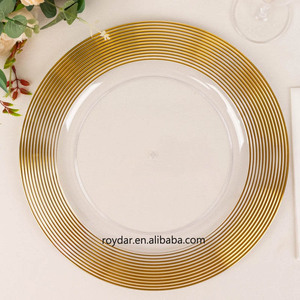 Plato de cena platos de cargador de plástico transparente con borde ondulado dorado plato transparente de boda - Product Image 4