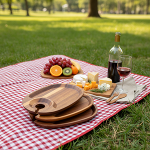 Bandeja de Madera de Acacia Pulida, Diseño Moderno y Simple, para Copas de Vino, Aperitivos, Cócteles, Comida Occidental, Filetes, Color Rojo - Product Image 3