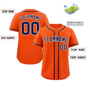 Camiseta de Béisbol Clásica Personalizada en Naranja, Azul Marino y Blanco, Estilo Auténtico - Product Image 2