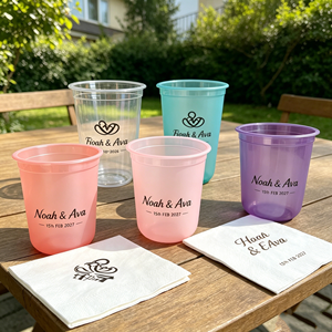 Gobelets en plastique personnalisables de 20 oz, gobelets en plastique givré de 16 oz, gobelets de 8 oz avec couvercles et serviettes, durables et de qualité supérieure, adaptés aux fêtes et à l'usage quotidien - Product Image 1