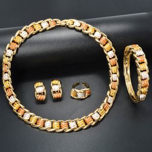 Fashion Dubai Luxury Classic Bridal 14K Gold Plated Zircon Jewelry <b>Set</b> <b>Bracelet</b> <b>Necklace</b> Ring Earrings for Wedding Anniversary - Product Image 3
