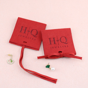 Custom Small Jewelry Dust Bag Velvet Microfiber Jewelry Package Bag with Insert for Bracelet Necklace <b>Gift</b> High Quality Red - Product Image 1