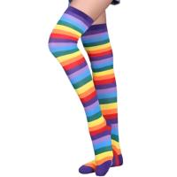 Femmes tricoté arc-en-ciel cuisse-haute rayé genou-haut bas longs saison d'hiver Sport de plein air jambières chaussettes motif Animal