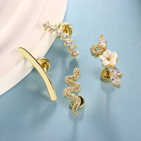 Pendientes de Acero Inoxidable y Cobre con Zirconia para Piercing Daith, Lobe, y Tipo Stud de Base Plana, Joyería para Mujer para Fiesta