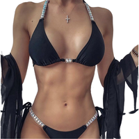 2025 Nieuwe Luxe Dameszwemkleding Effen Kleur Sexy Stringbikini Met Strass Bedrukte Strandkleding Tweedelig