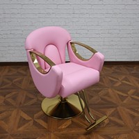 Fauteuil de Barbier Inclinable Moderne en Cuir Synthétique de Luxe avec Pompe Hydraulique Professionnelle et Cadre Doré pour Usage Commercial en Salon