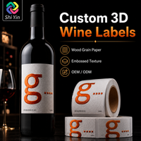 Etiquetas de Vino Personalizadas en Papel con Textura de Madera 3D, Etiquetas de Botella con Relieve para Empaquetado de Bodega, OEM ODM