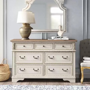 Commode en bois massif blanc vieilli sur mesure, commode à 7 tiroirs de style vintage américain, armoire de rangement pour chambre à coucher, plusieurs couleurs - Product Image 5