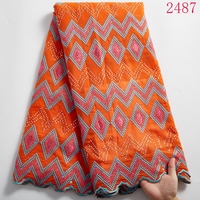 Nouveautés Tissus en dentelle sèche africaine avec pierres multiples, voiles de coton suisse en Suisse, 5 yards pour femme nigériane 2487