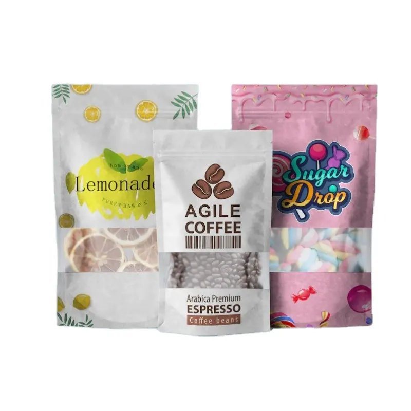 L'imballaggio per alimenti personalizzato della chiusura lampo di kraft per i chip dell'alimento per animali domestici delle noci del chicco di caffè sta sui sacchetti del sacchetto