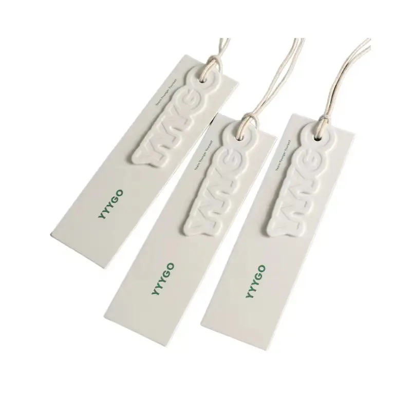 Luxury Debossed Logo 3d Effect Kapok Paper White Hang Tag With Cotton Rope For Garment