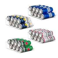 Lot de 4 bacs de rangement carrés transparents pour réfrigérateur, distributeur de bouteilles d'eau en plastique, support pour canettes de soda et boissons
