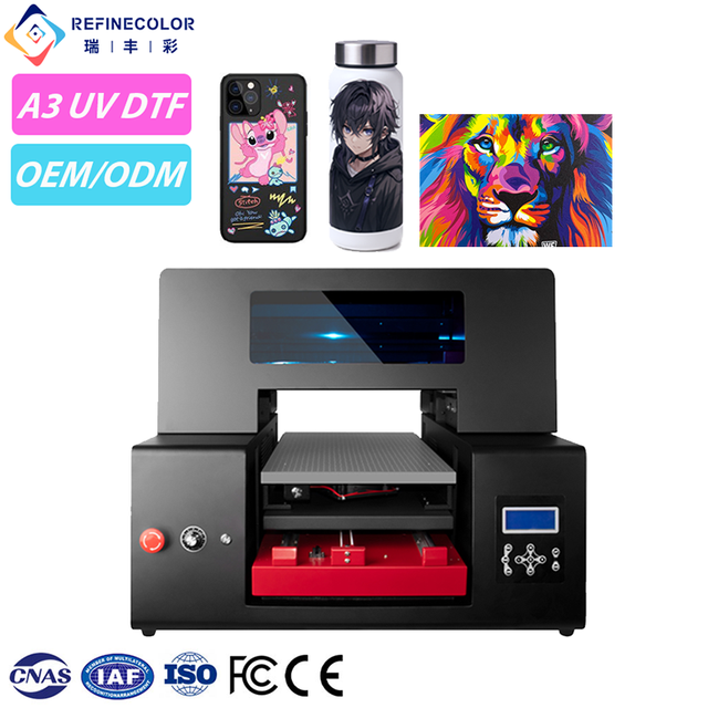 Refinecolor Wide Use A3 UV DTF Printing Machine Flatbed Vivid Color UV Printer for Stickers Cell Phone Case Tumbler PVC Card