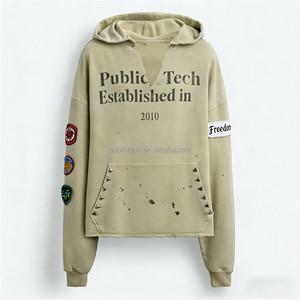 เสื้อฮู้ดดี้ผู้ชายแบบสวมหัว ผ้าฝ้าย 100% หนัก 400 กรัม สไตล์ลำลอง ตกแต่งด้วยการพิมพ์สกรีน ปักลาย และประดับด้วยหมุด - Product Image 1