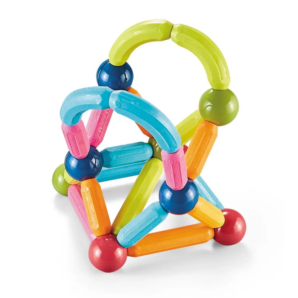 Bloques de construcción magnéticos 3D para niños, barras y bolas magnéticas para apilamiento de juguetes educativos con caja de almacenamiento portátil, DIY, 46 Uds.