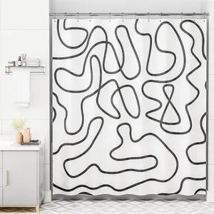 Washable Cloth Printed Shower Curtain Abstract Black Lines Art Fabric Waterproof Shower Curtains for Bathroom Decor