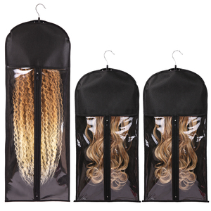 AliLeader 定制徽标透明 PVC 透明无纺布假发收纳包装袋带徽标吊架拉链 - Product Image 1