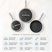 Ensemble de batterie de cuisine en aluminium antiadhésif personnalisable avec couvercle en verre trempé, compatible induction, vente en gros