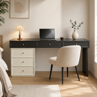Commode de chambre à coucher moderne modulaire avec tiroirs réversibles |   Bureau de toilette en bois massif écologique à 6 tiroirs, couleur charbon crème