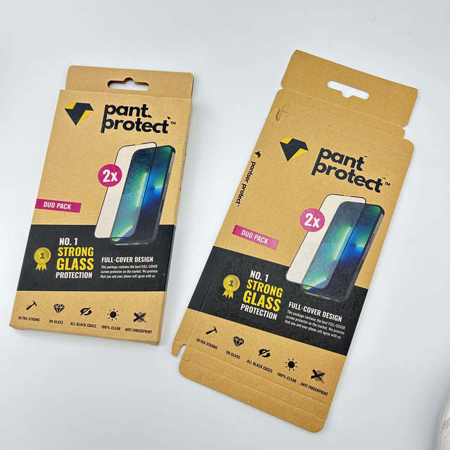 Custom Print Logo Eco-friendly Materials Brown Kraft Paper Boxes for 2 Pack Glass Film with Spot UV Screen Protector Packaging