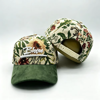 Gorra de Béisbol Personalizada con Bordado Floral 3D, 5 Paneles, Diseño Jacquard Floral, Visera de Gamuza, para Mujer, Estilo Urbano