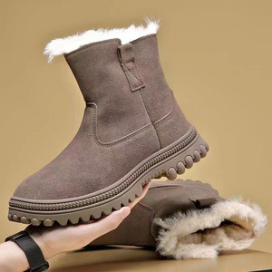 Botas de Nieve para Hombre, Color Marrón Castaño, con Cremallera Lateral, Tacón Medio, Forro Polar, Cálidas, Estilo de Trabajo para Exteriores, Color Sólido - Product Image 1