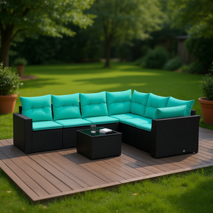 Conjunto de Sofás de Patio de Ratán Sintético Negro con Cojines, 10 Piezas, Muebles de Jardín para Exteriores, Estilo Contemporáneo - Product Image 2