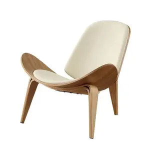 Italian Nordic Three Legged Plywood Shell Chair Modern Leisure Hotel Furniture Black Leather Wood Mid Century Lounge Chair