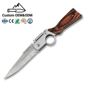 Cuchillo Plegable S90V de Acero Inoxidable con Borde Serrado y Mango de Madera Natural de 23cm, Acabado de Titanio, DIY OEM - Product Image 1