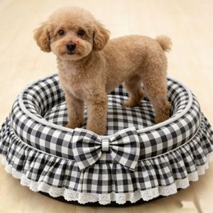 Nid pour animaux de compagnie de style princesse, rond, épaissi, respirant, chaud, toutes saisons, motif à pois, tapis de couchage pour la maison - Product Image 6