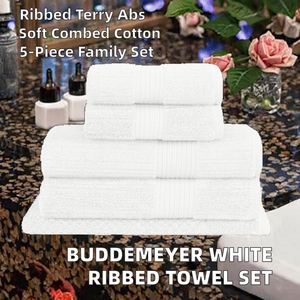 Buddemeyer Cotton Combed Ribbed Terry <b>Towel</b> Set-Solid Color Bath <b>White</b> 5 Pieces - Product Image 2