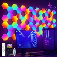 Lampe murale hexagonale intelligente RGB en ABS, lumière d'ambiance à changement de couleur, veilleuse DIY, rythme musical, application, salle de jeux, chambre à coucher