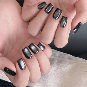 Faux ongles à presser en résine noire électrolytique, forme amande, longueur courte, style Ins pré-dessiné, pour <span class=keywords><strong>manucure</strong></span> féminine - Product Image 4