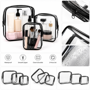 Bolsa <span class=keywords><strong>de</strong></span> maquillaje <span class=keywords><strong>de</strong></span> lavado <span class=keywords><strong>de</strong></span> plástico transparente con cremallera directa <span class=keywords><strong>de</strong></span> fábrica <span class=keywords><strong>de</strong></span> PVC logotipo impreso <span class=keywords><strong>bolsas</strong></span> <span class=keywords><strong>de</strong></span> cosméticos <span class=keywords><strong>de</strong></span> viaje negras transparentes con asa - Product Image 3