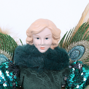 Ornements de Noël en forme d'ange vert foncé scintillant, décorations de Noël pour le sommet de l'arbre, ailes de plumes de paon, décorations de Noël en fibre + résine 30CM/40CM - Product Image 2