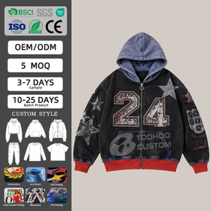 Custom 400gsm Heavyweight French Terry Hoodie Men's Streetwear Boxy Fit Vintage Acid Wash Rhinestone Pullover Sweatshirt Bulk - Product Image 1